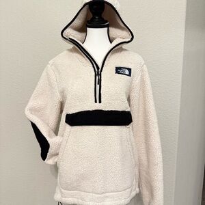 The North Face Off-White and Black Trim Sherpa Hoodie
